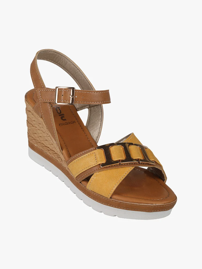 Sandali donna con zeppa - cammello