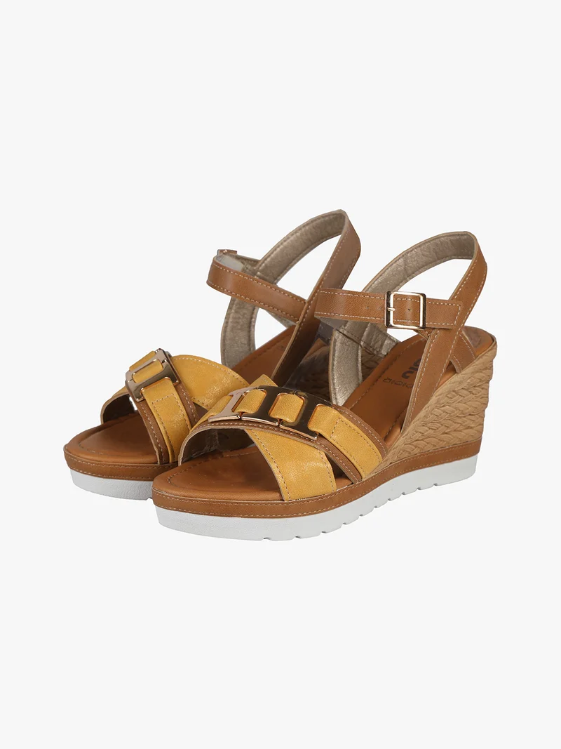 Sandali donna con zeppa - cammello