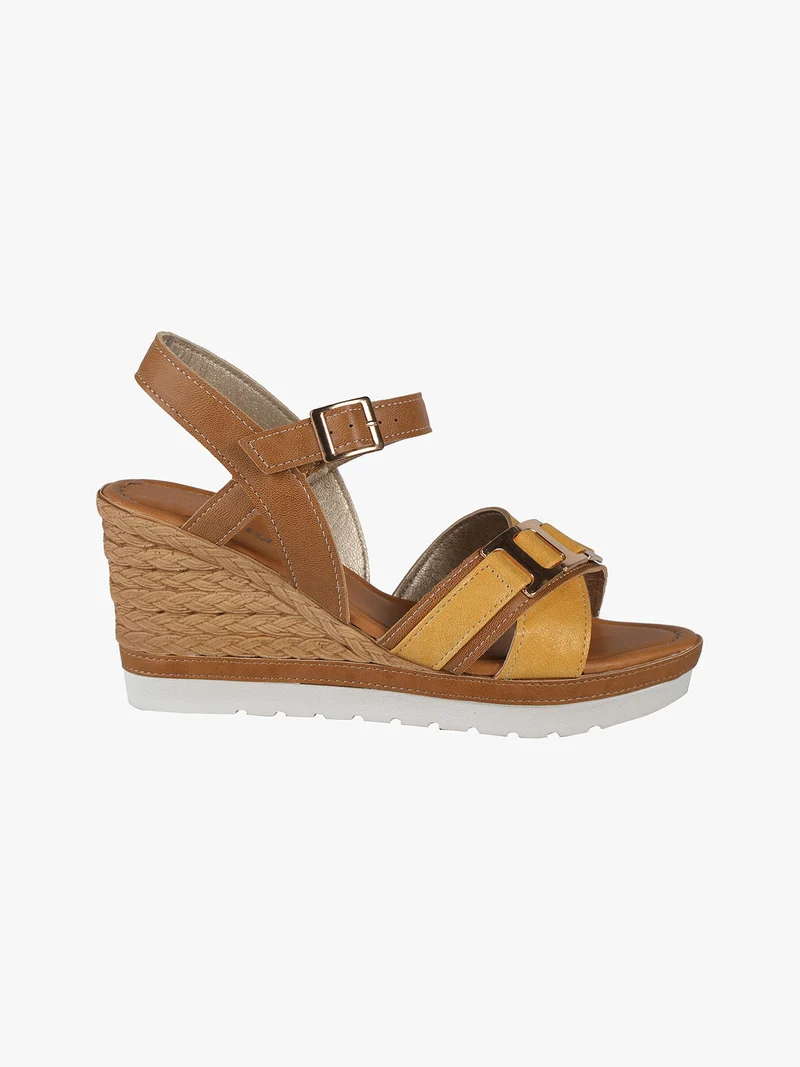 Sandali donna con zeppa - cammello
