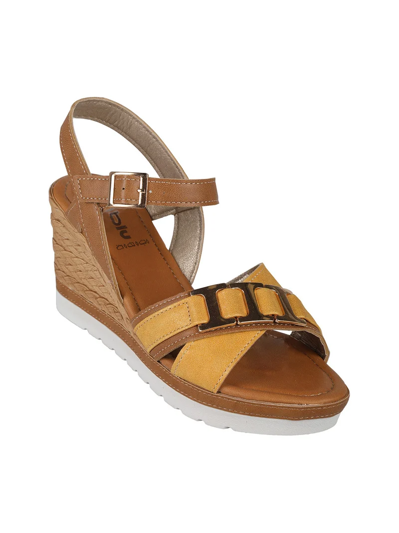 Sandali donna con zeppa - cammello