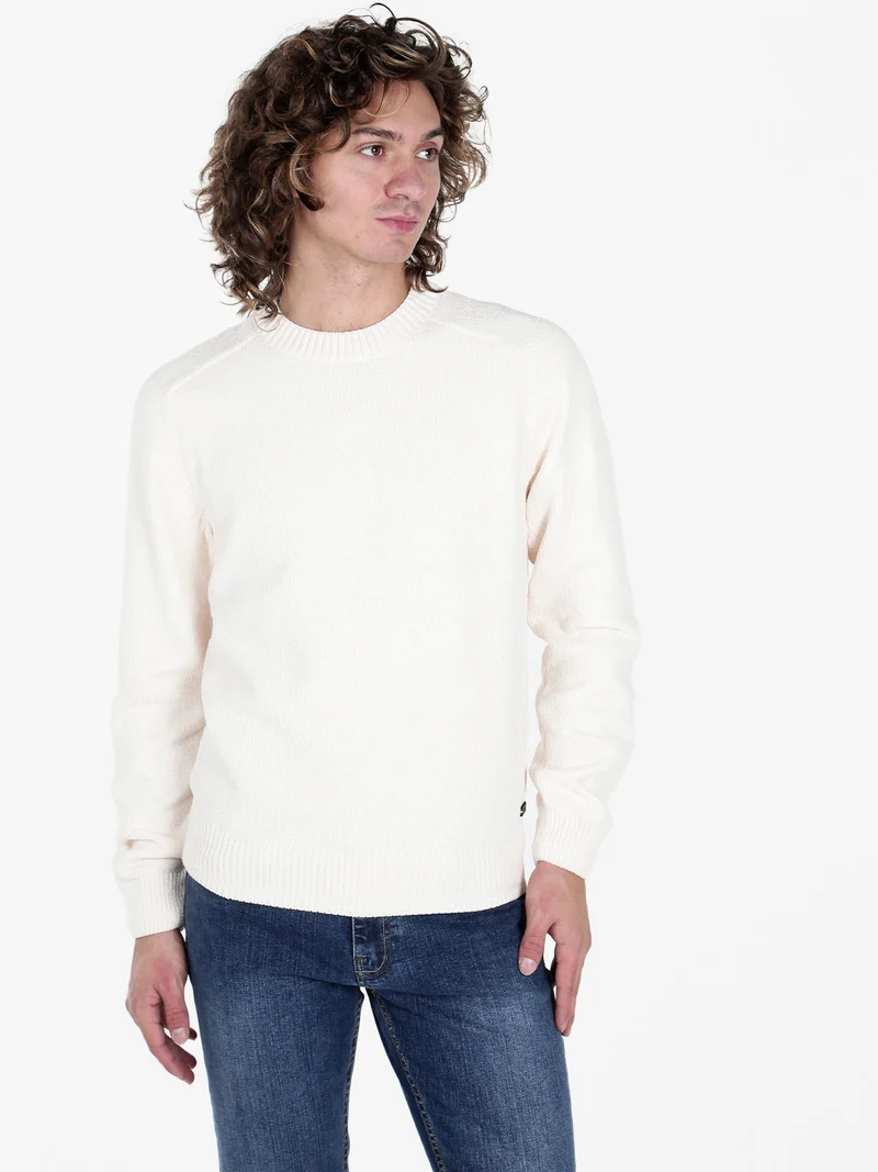Maglione girocollo da uomo in ciniglia - panna