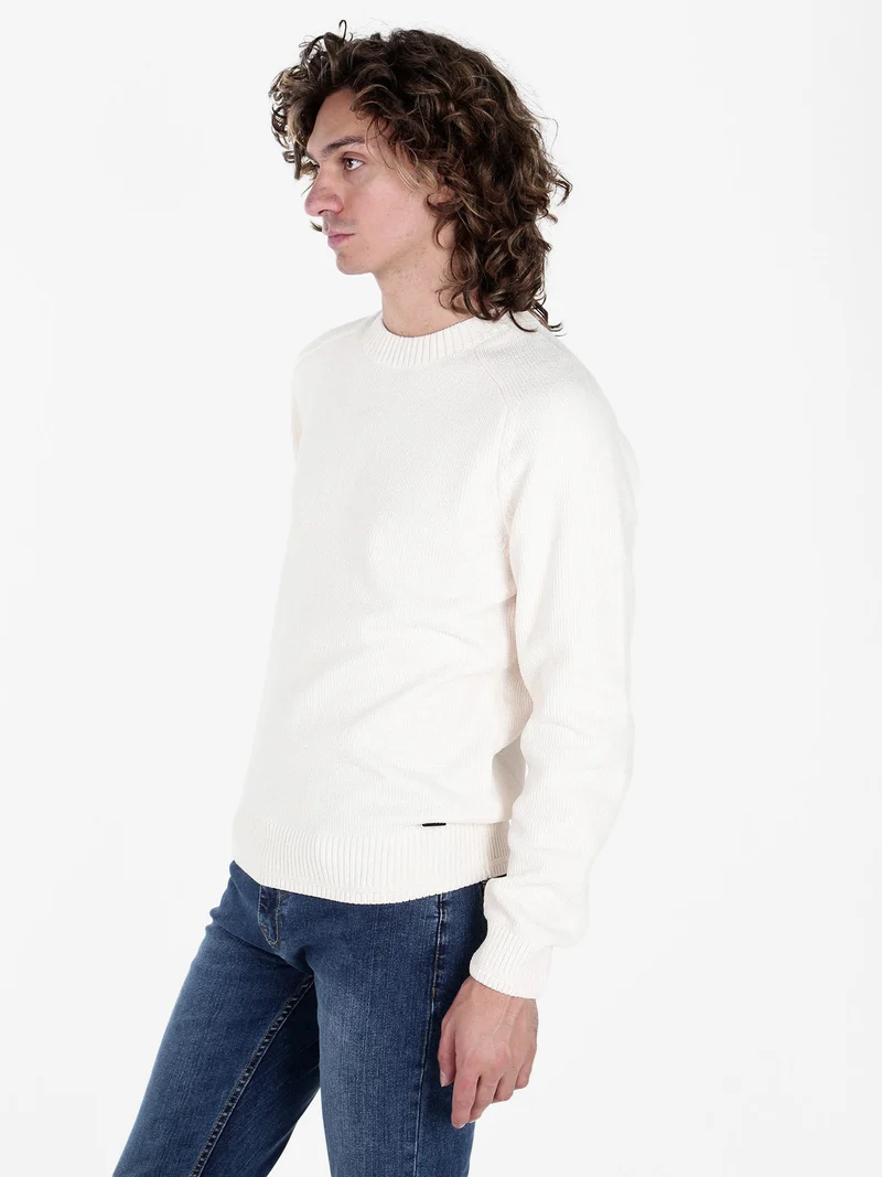 Maglione girocollo da uomo in ciniglia - panna