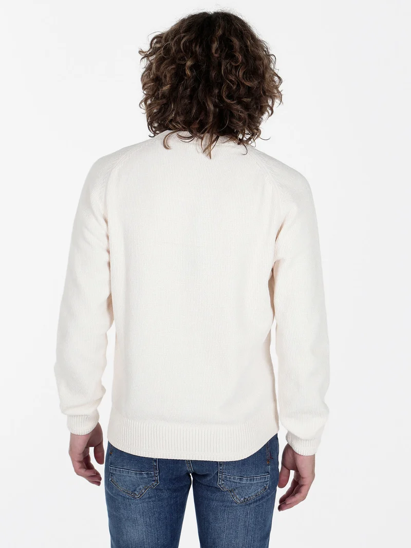Maglione girocollo da uomo in ciniglia - panna