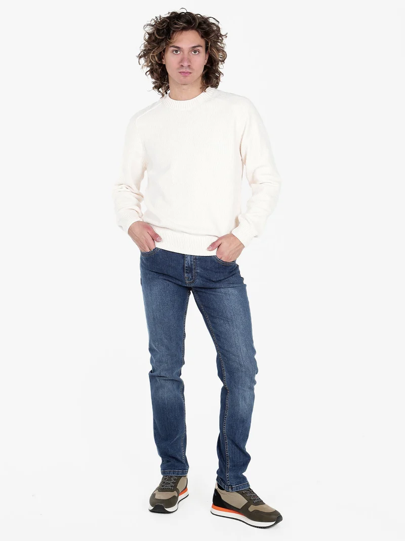 Maglione girocollo da uomo in ciniglia - panna