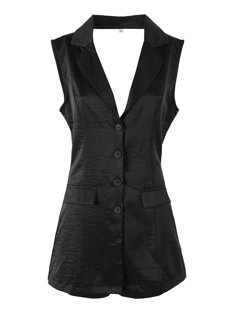 Tuta corta a gilet da donna con schiena scoperta - nero