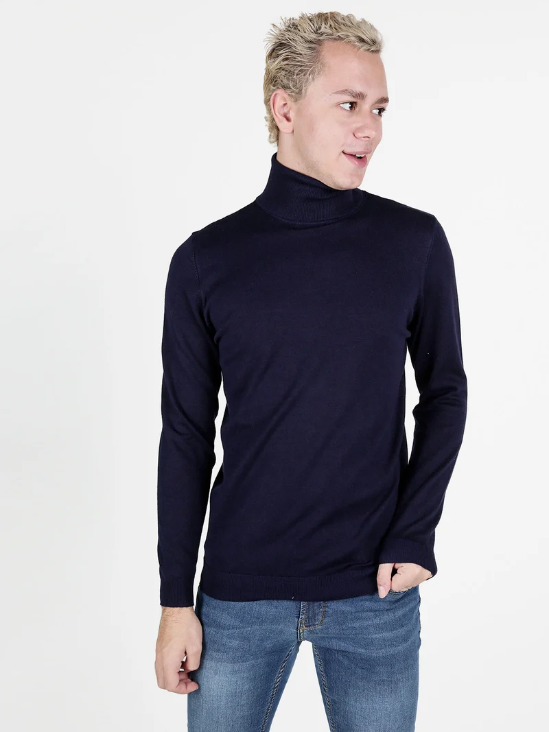 Maglia dolcevita da uomo - blu scuro