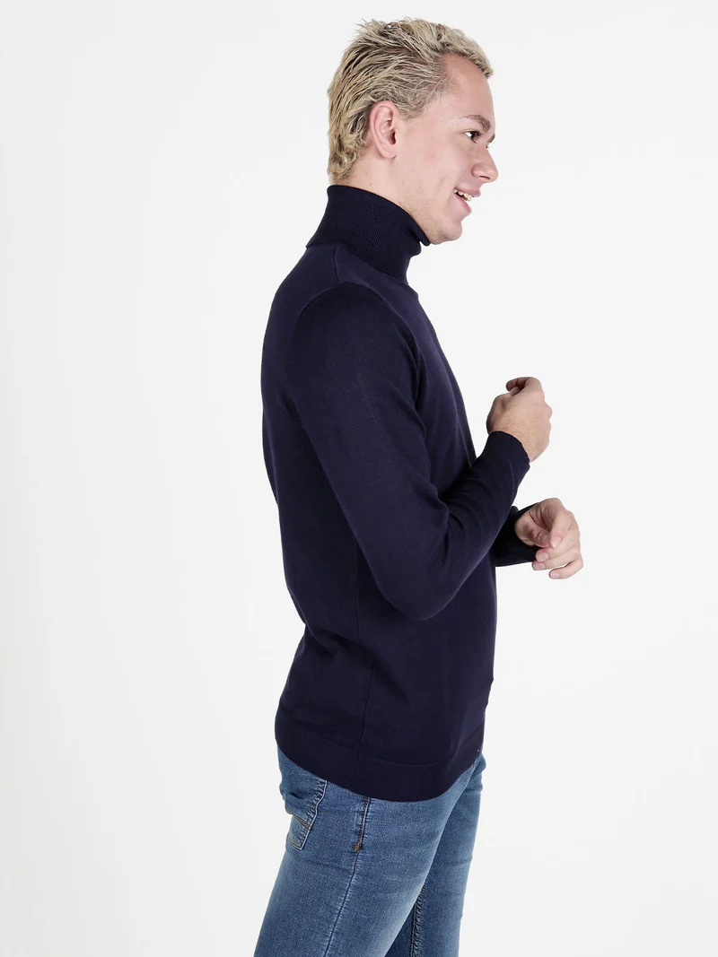 Maglia dolcevita da uomo - blu scuro