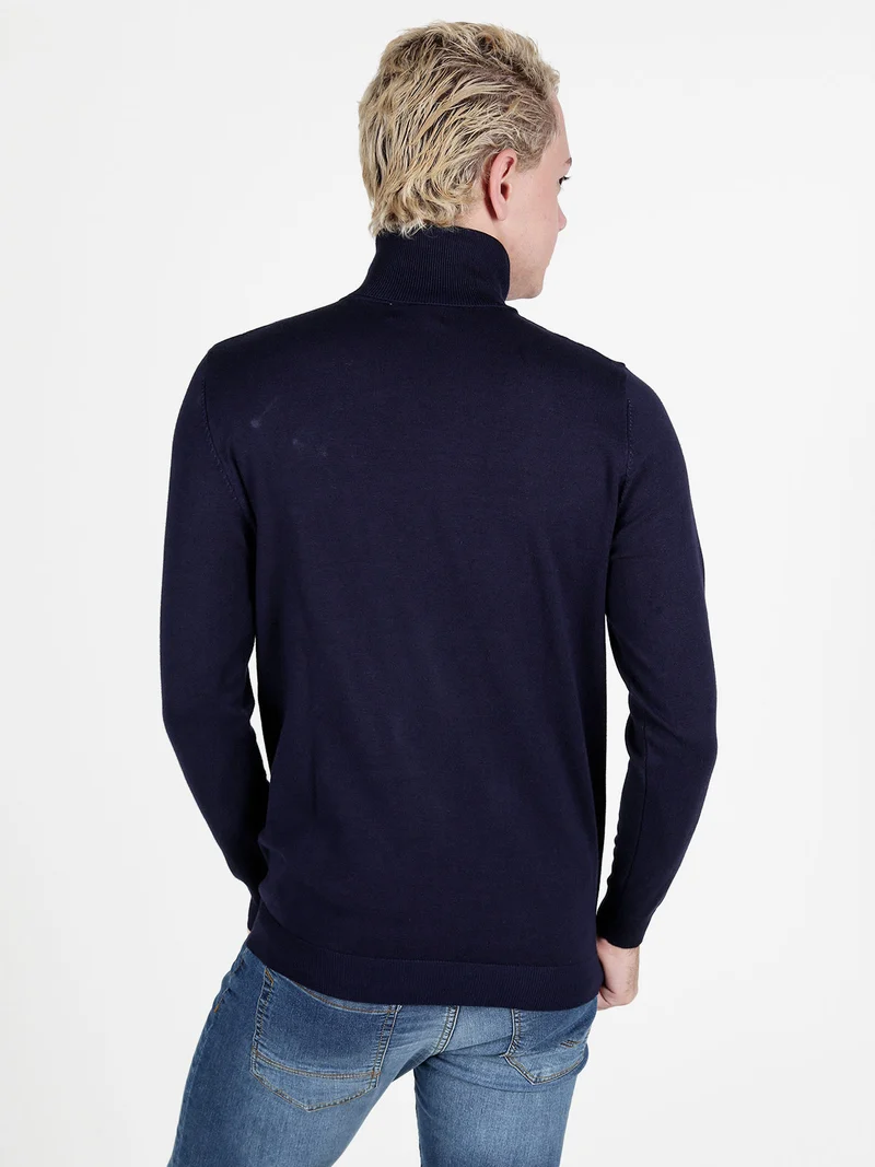 Maglia dolcevita da uomo - blu scuro