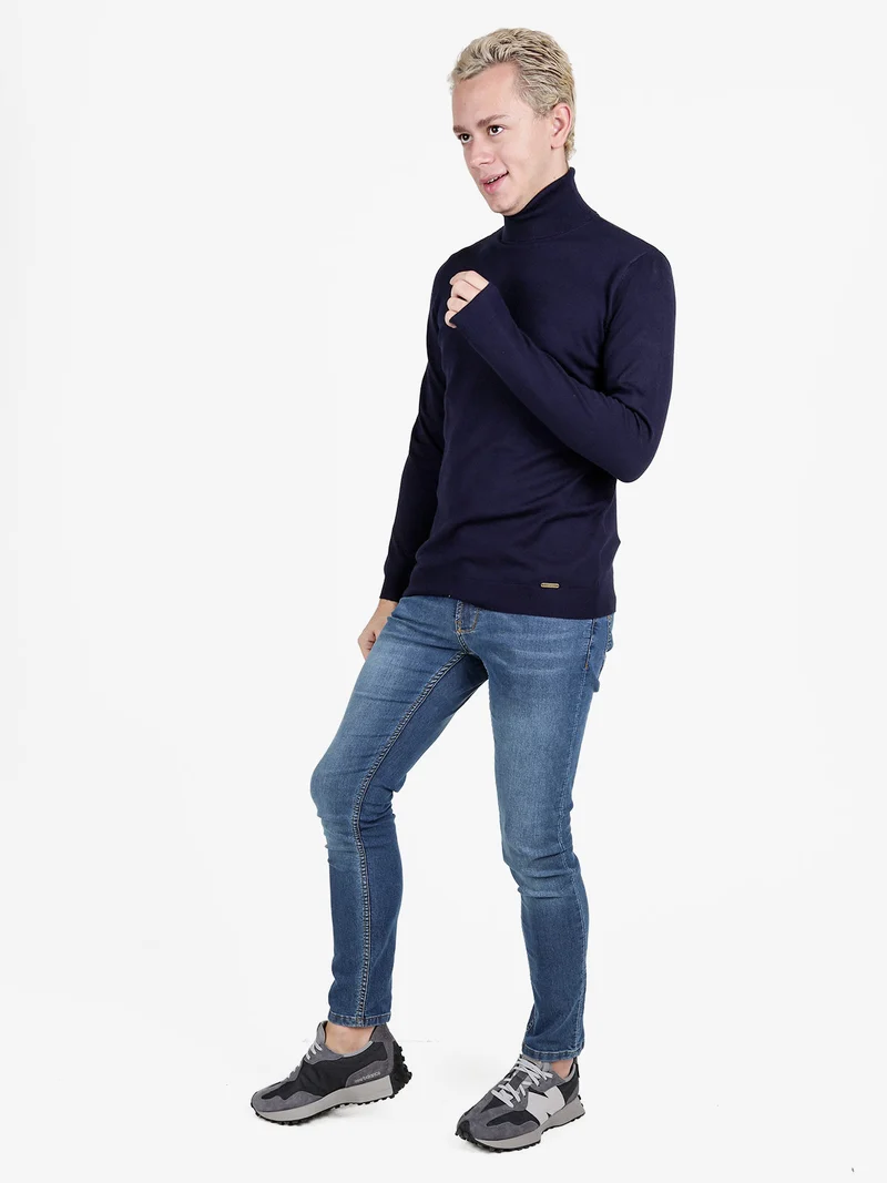 Maglia dolcevita da uomo - blu scuro