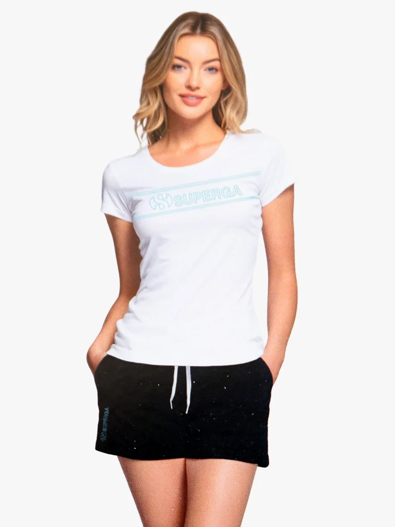 Completo corto da donna 2 pezzi in cotone con logo - bianco