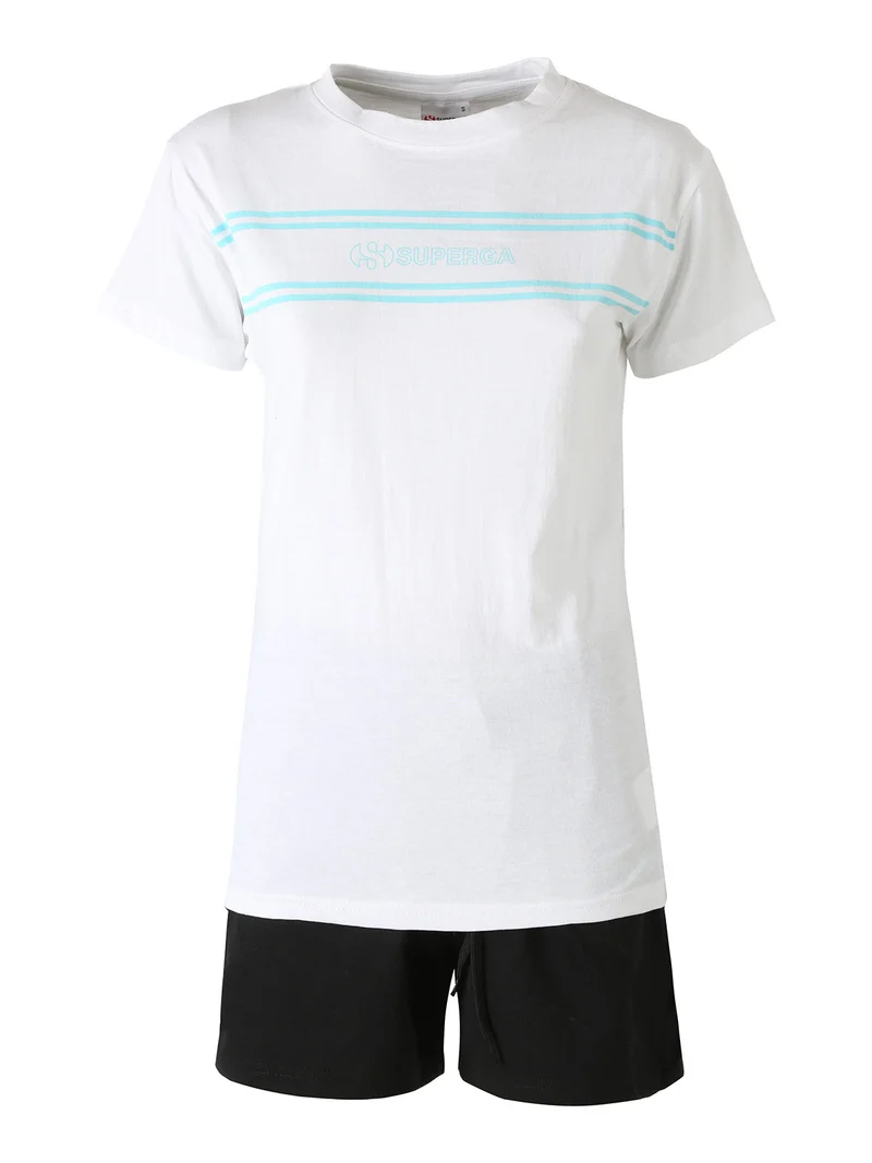 Completo corto da donna 2 pezzi in cotone con logo - bianco