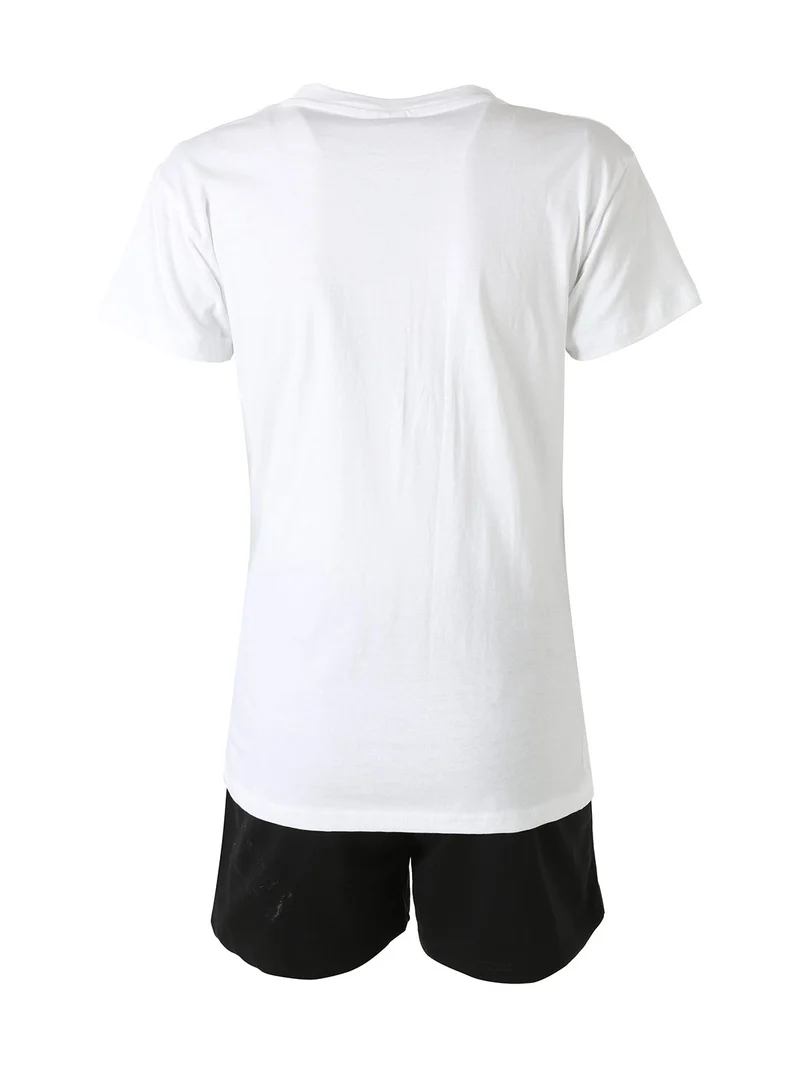 Completo corto da donna 2 pezzi in cotone con logo - bianco