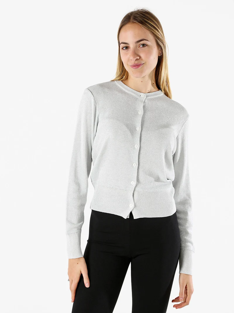 Cardigan donna lurex con bottoni - argento