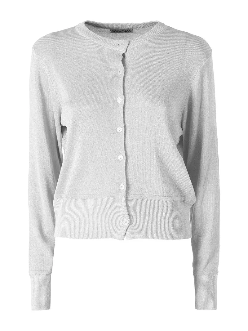 Cardigan donna lurex con bottoni - argento