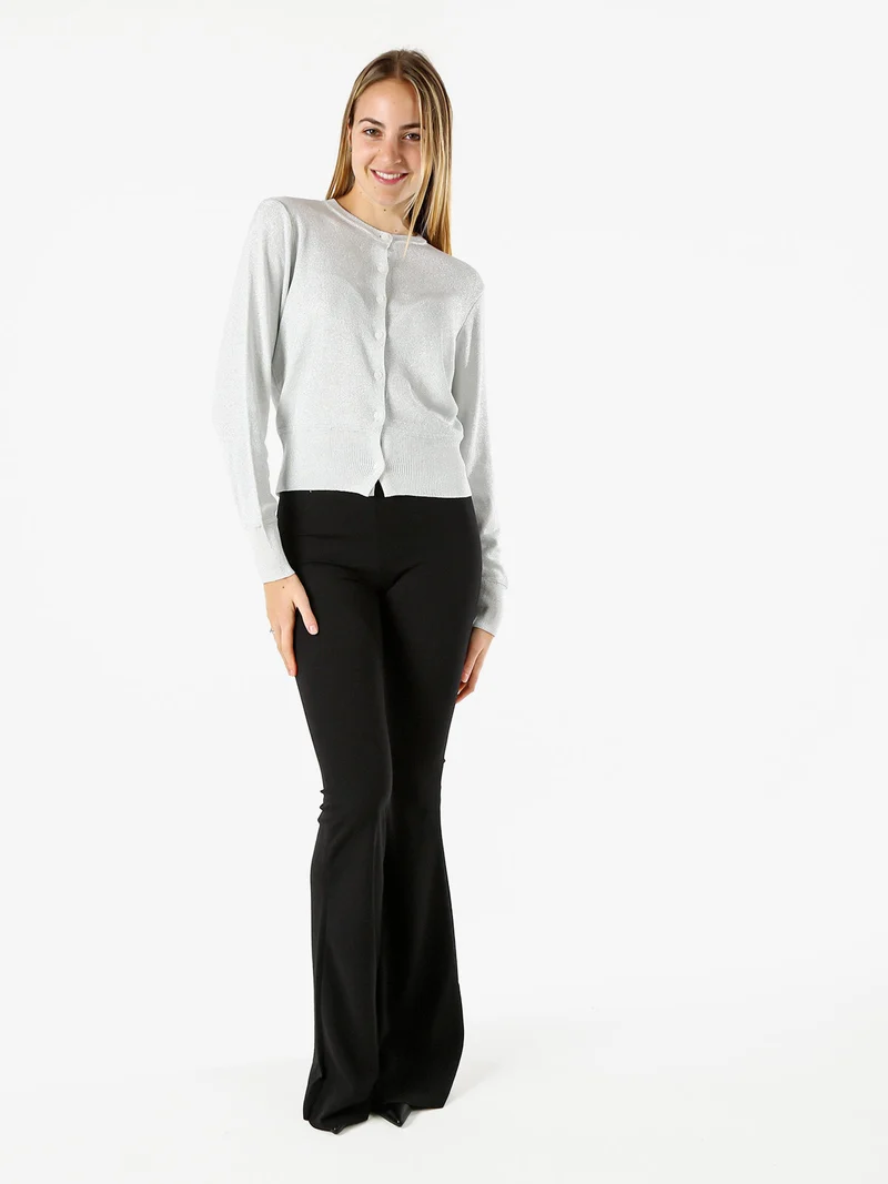 Cardigan donna lurex con bottoni - argento