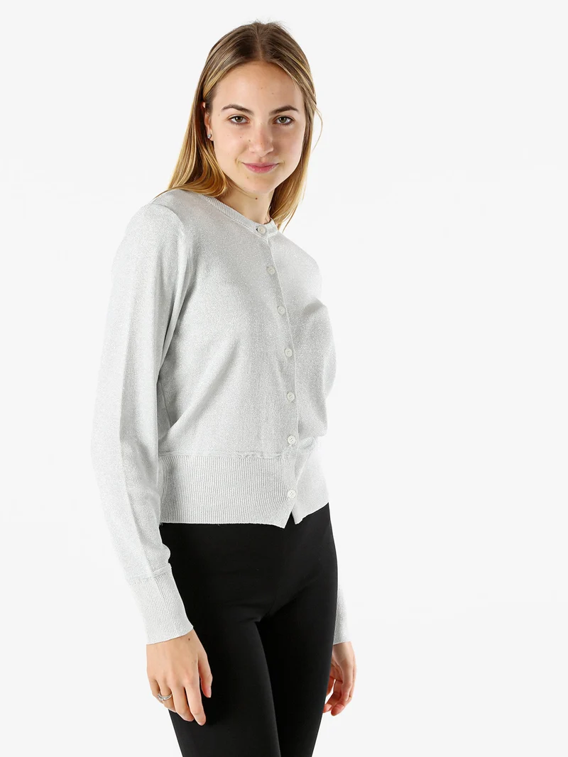 Cardigan donna lurex con bottoni - argento