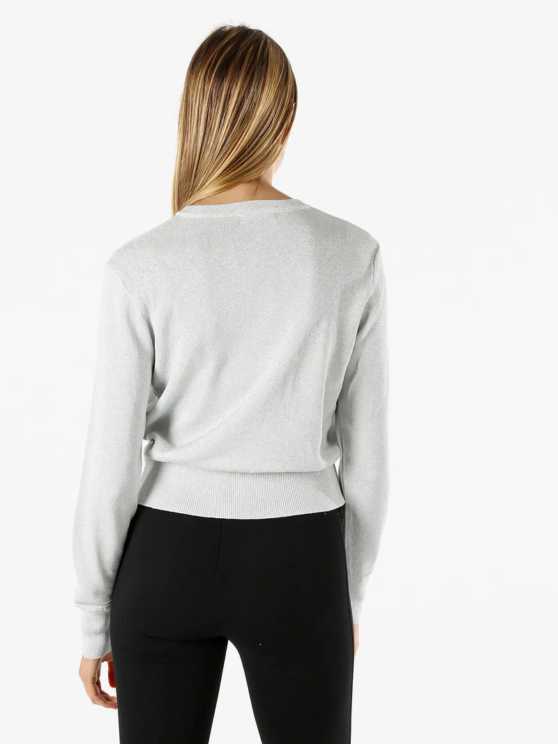 Cardigan donna lurex con bottoni - argento