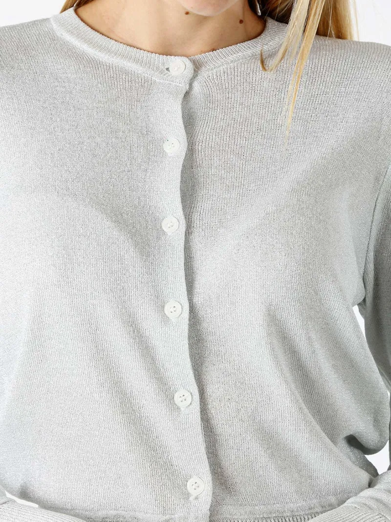 Cardigan donna lurex con bottoni - argento