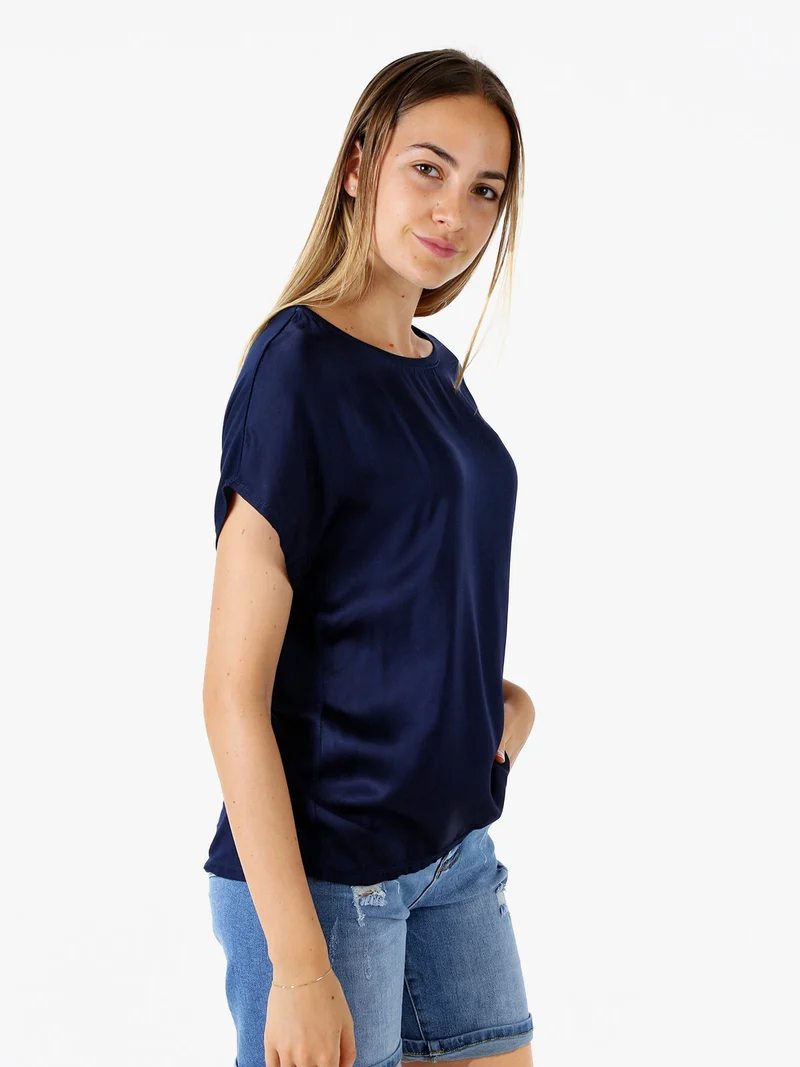 T-shirt donna in viscosa e seta - blu scuro
