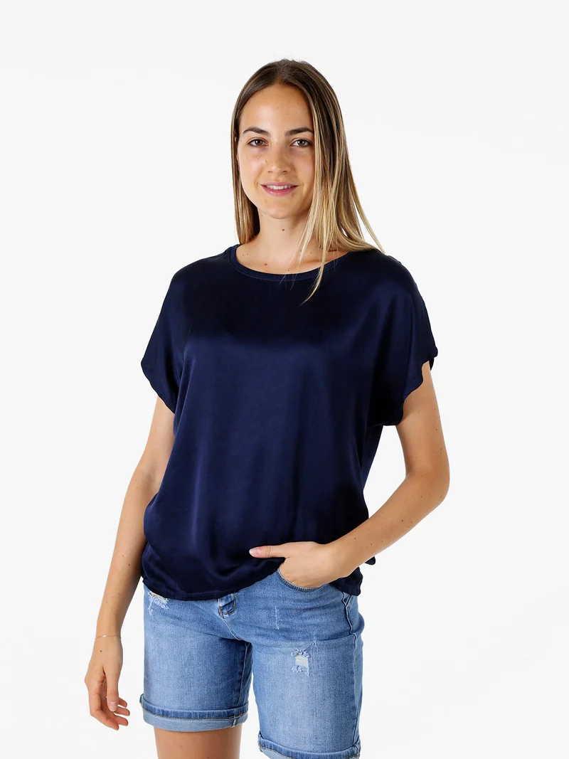 T-shirt donna in viscosa e seta - blu scuro
