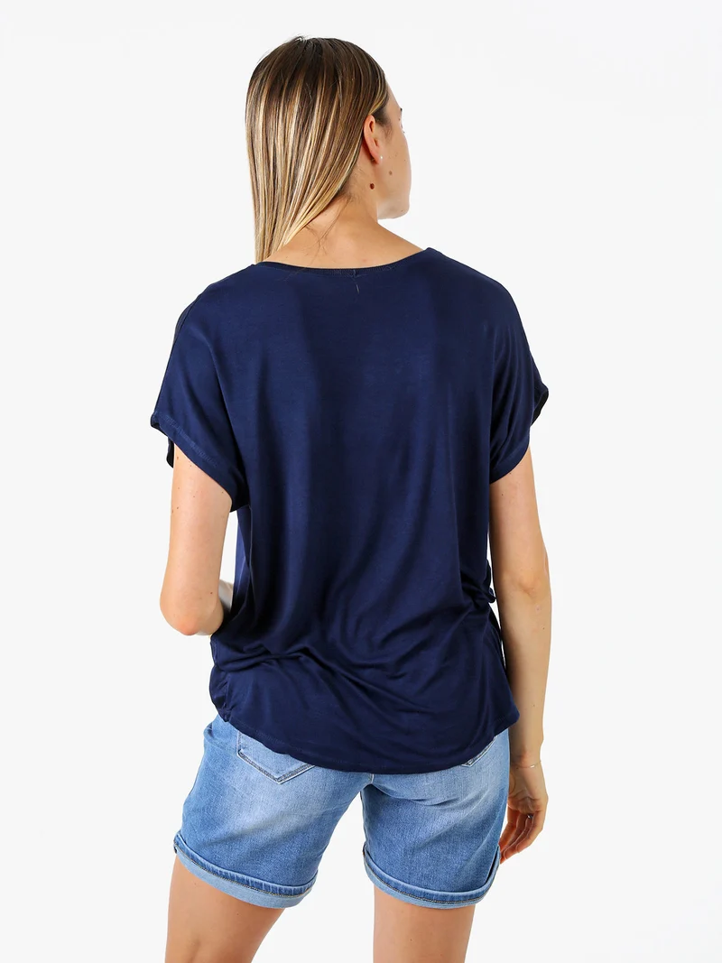 T-shirt donna in viscosa e seta - blu scuro