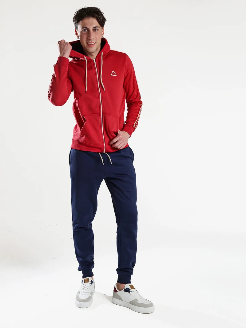 Completo tuta da uomo full zip con cappuccio e interno felpato - rosso