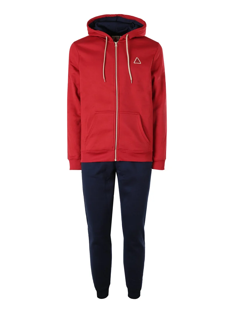 Completo tuta da uomo full zip con cappuccio e interno felpato - rosso
