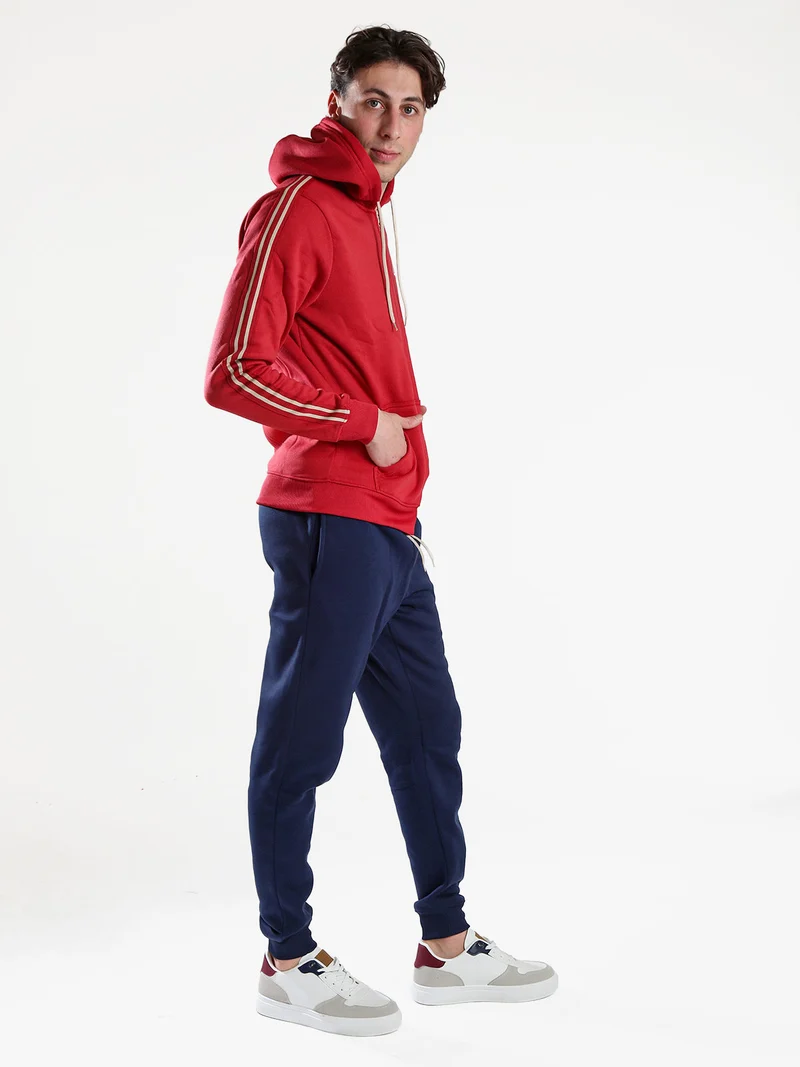 Completo tuta da uomo full zip con cappuccio e interno felpato - rosso