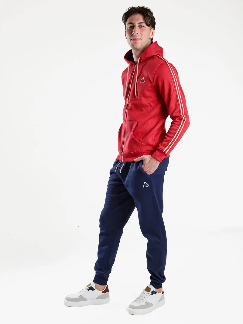 Completo tuta da uomo full zip con cappuccio e interno felpato - rosso