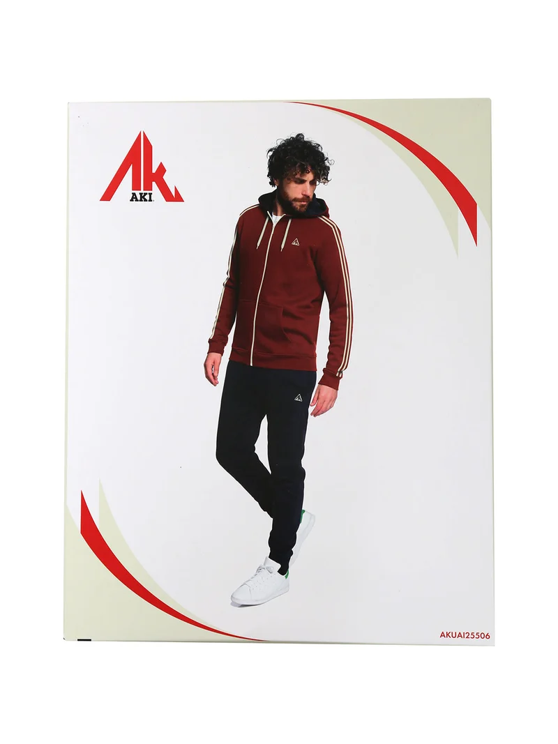 Completo tuta da uomo full zip con cappuccio e interno felpato - rosso