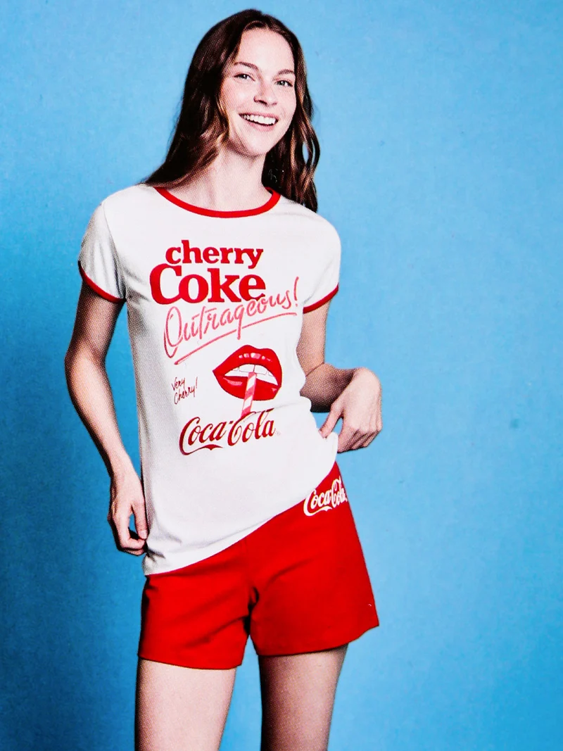 Cherry-Coke Pigiama corto da donna in cotone con stampe - bianco