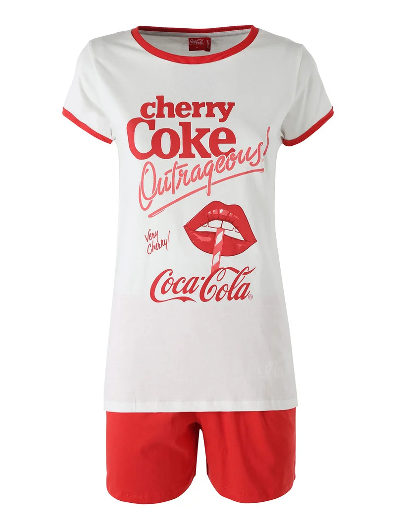 Cherry-Coke Pigiama corto da donna in cotone con stampe - bianco
