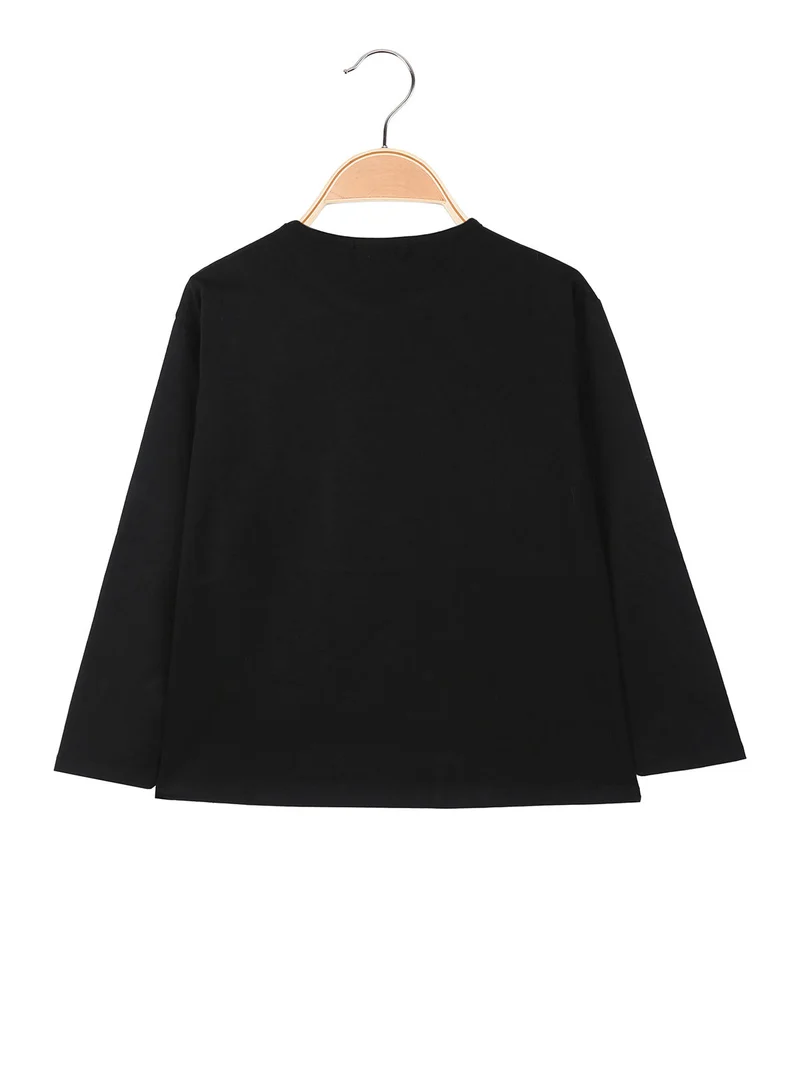 T-shirt da ragazza a maniche lunghe con finto taschino di strass - nero