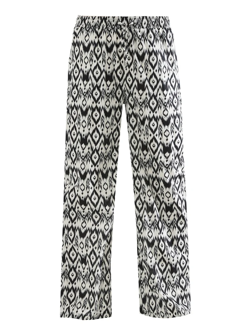 Pantaloni donna in cotone a gamba larga con coulisse e stampe - multicolore