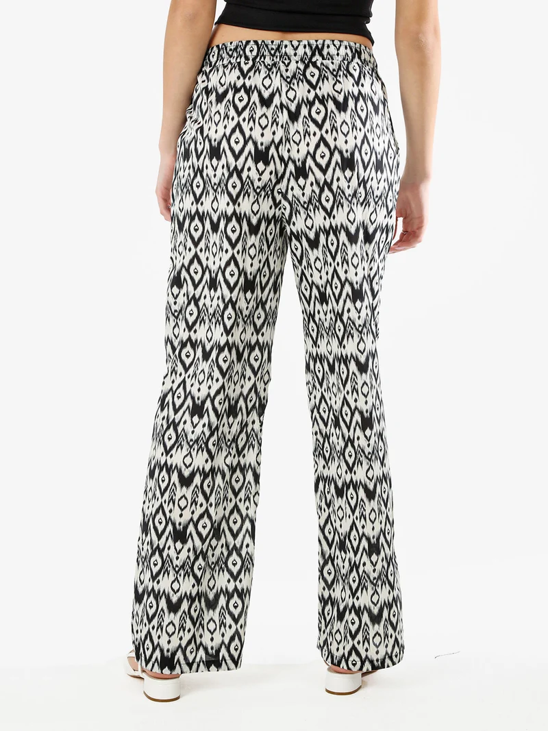 Pantaloni donna in cotone a gamba larga con coulisse e stampe - multicolore