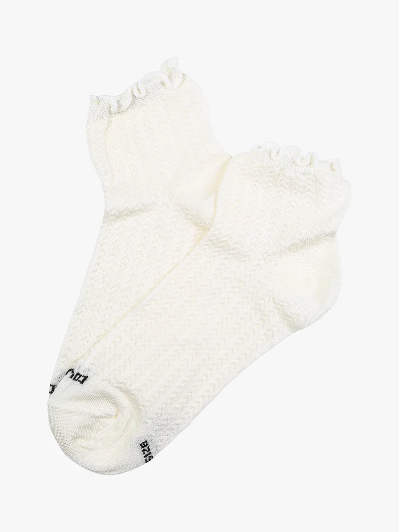 Calze corte da donna in cotone mercerizzato e bordo volant - beige