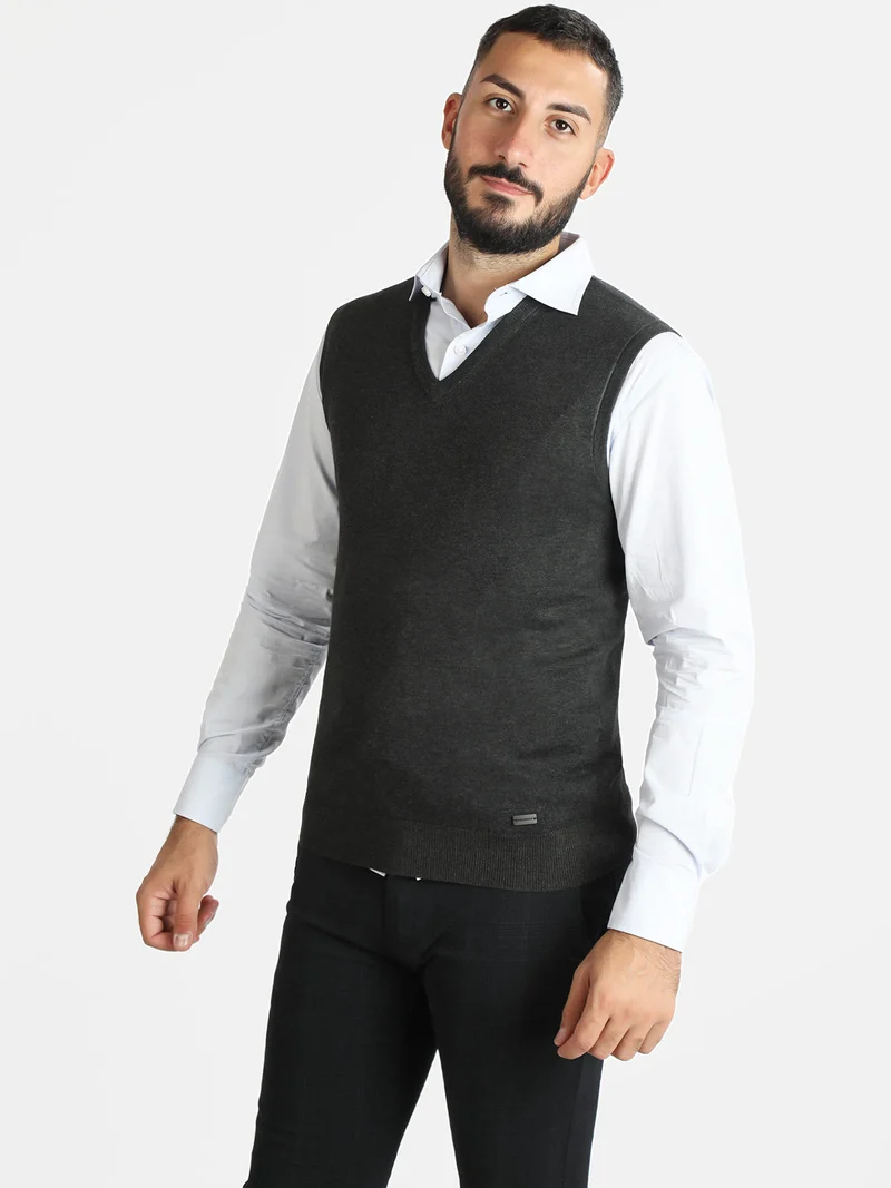 Gilet uomo smanicato in maglia - grigio scuro