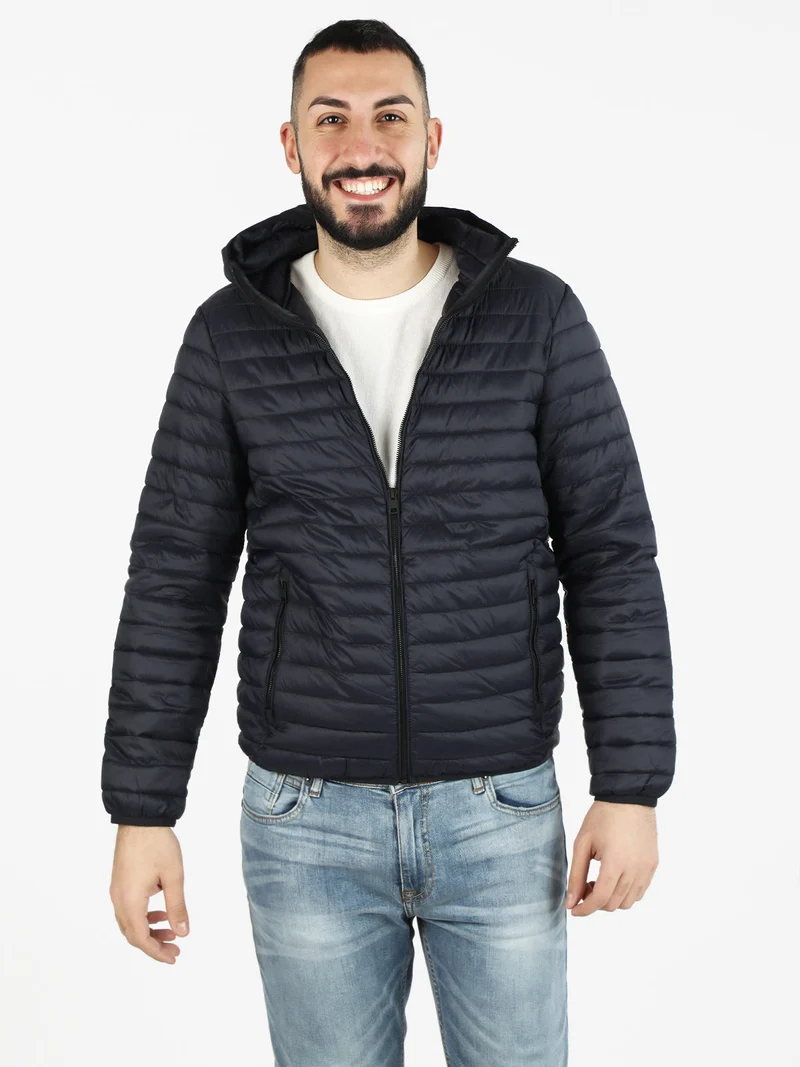 Giubbino uomo con cappuccio e zip - blu scuro
