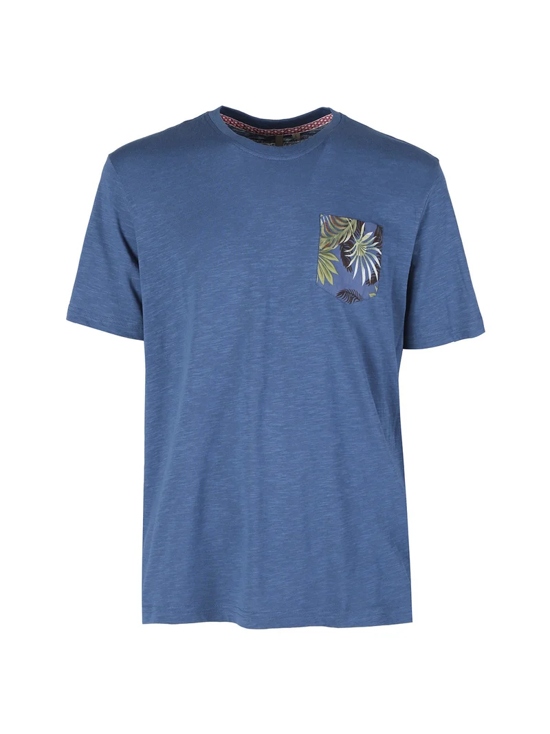 T-shirt da uomo in cotone con taschino floreale - blu