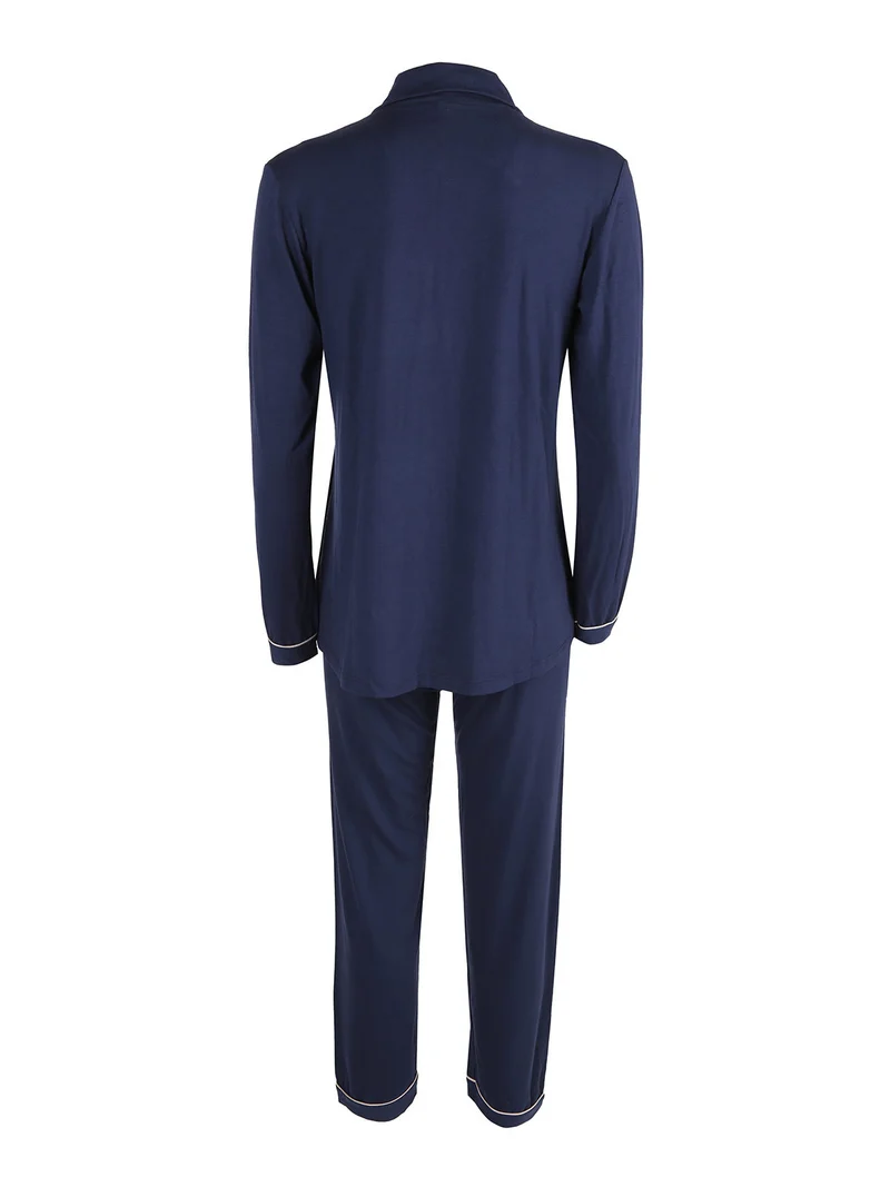 Pigiama donna aperto in fibre di bamboo - blu scuro