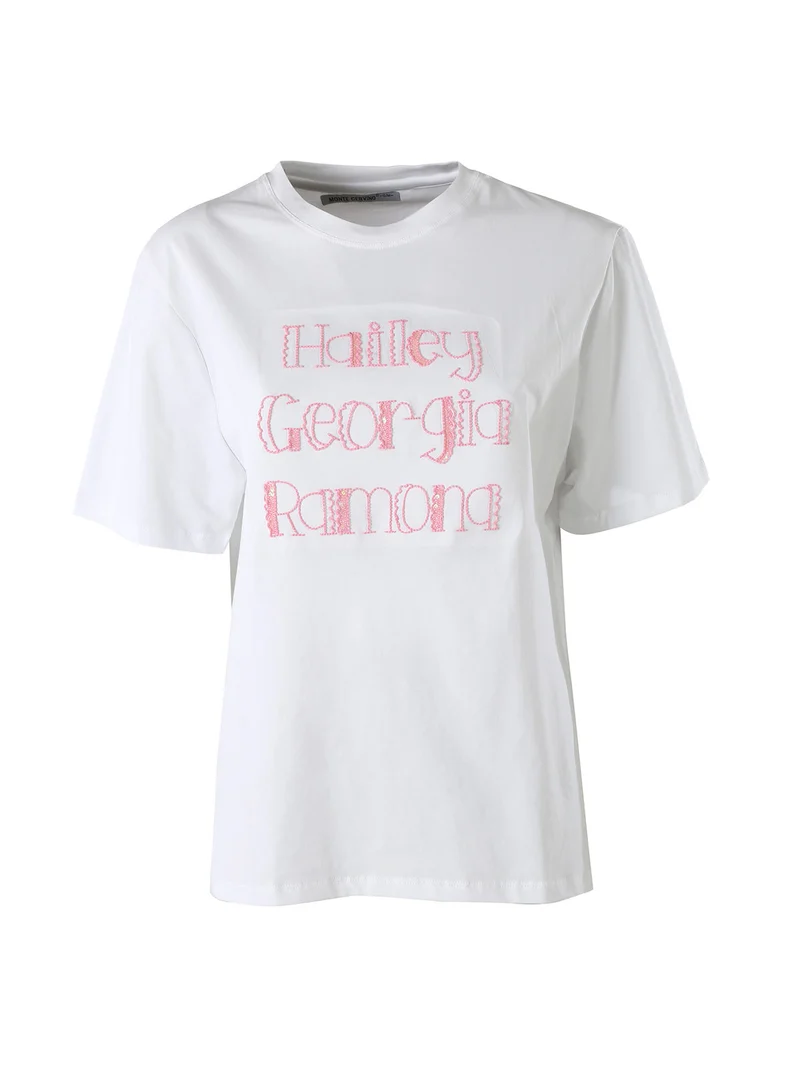 T-shirt da donna in cotone con ricami - rosa
