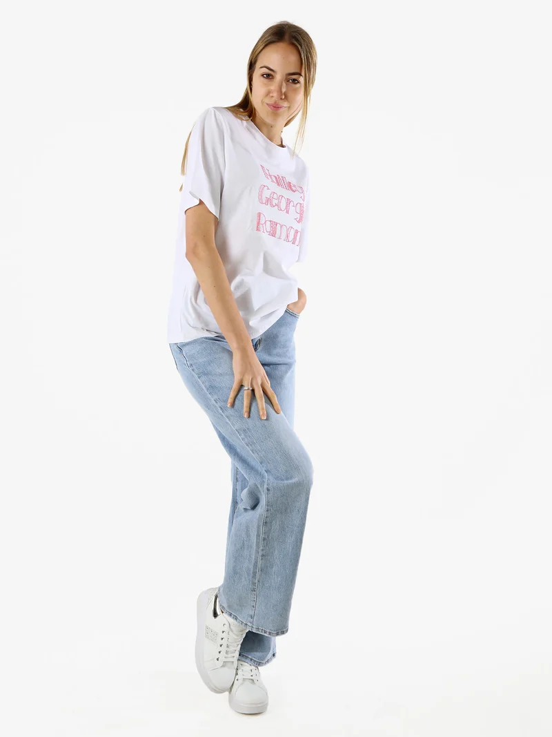 T-shirt da donna in cotone con ricami - rosa