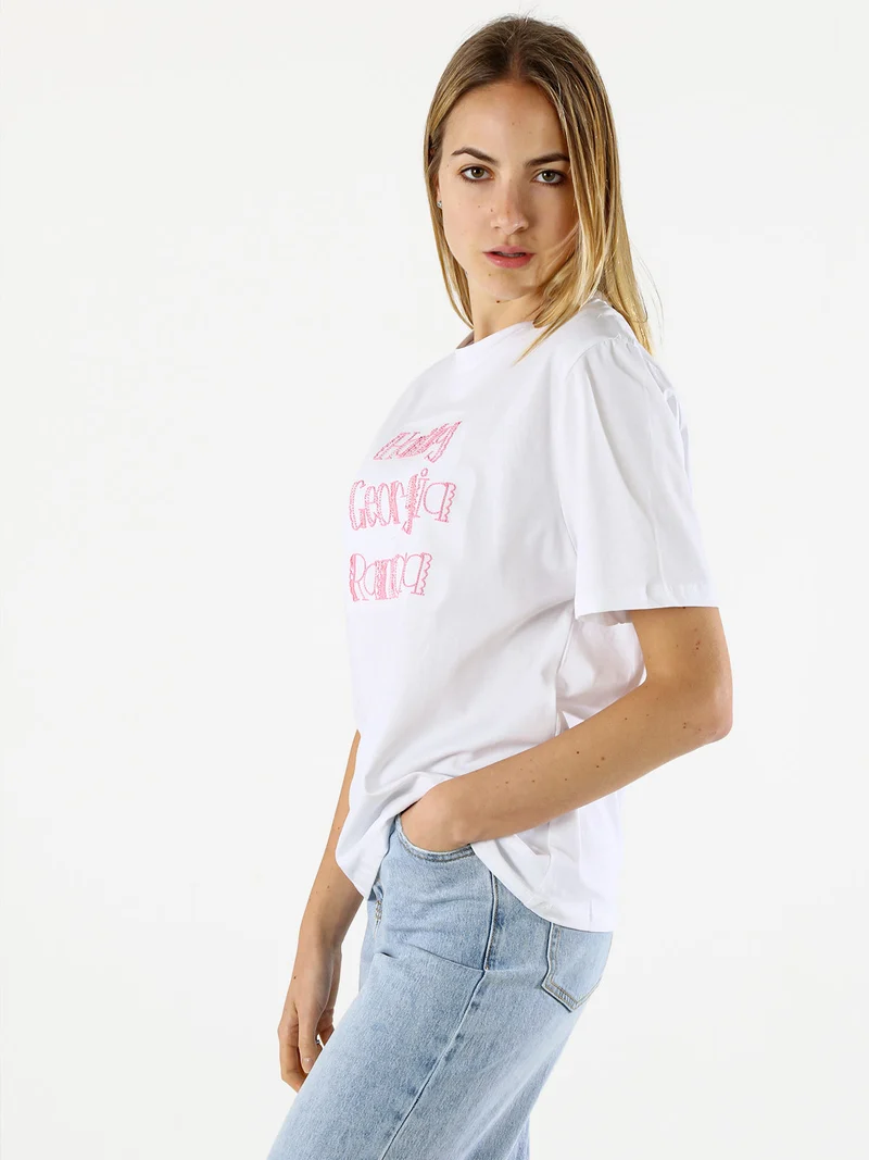 T-shirt da donna in cotone con ricami - rosa