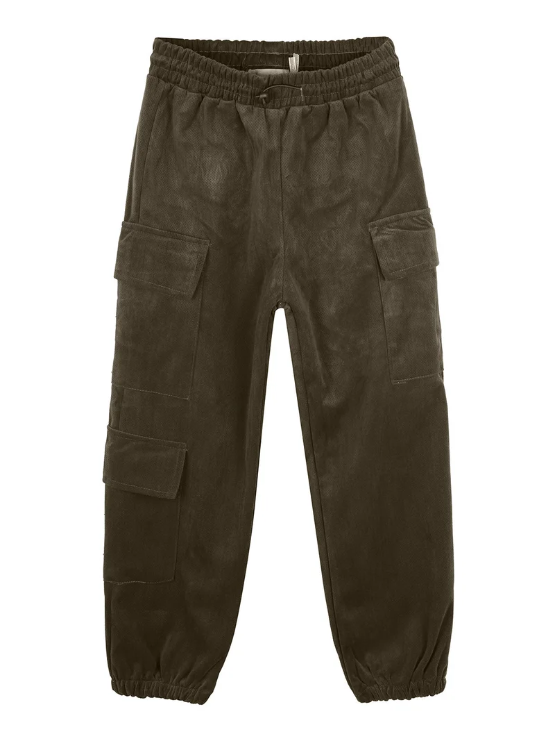 Pantaloni da bambina in velluto con tasconi laterali - militare