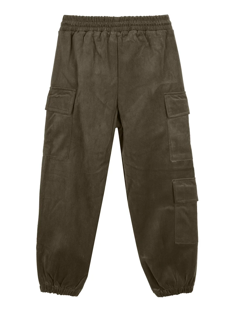 Pantaloni da bambina in velluto con tasconi laterali - militare