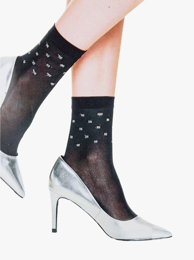 Calzini moda donna a pois lurex - nero