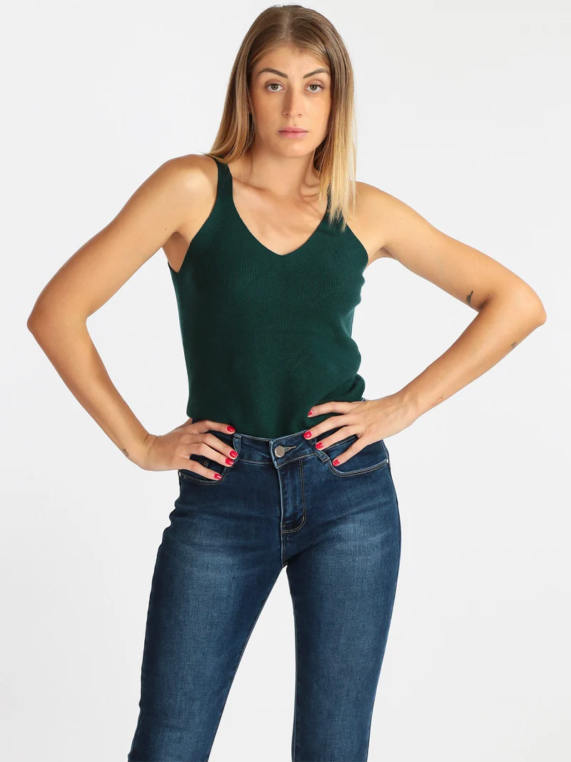 Top donna in maglia - verde scuro