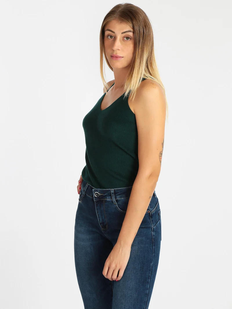 Top donna in maglia - verde scuro