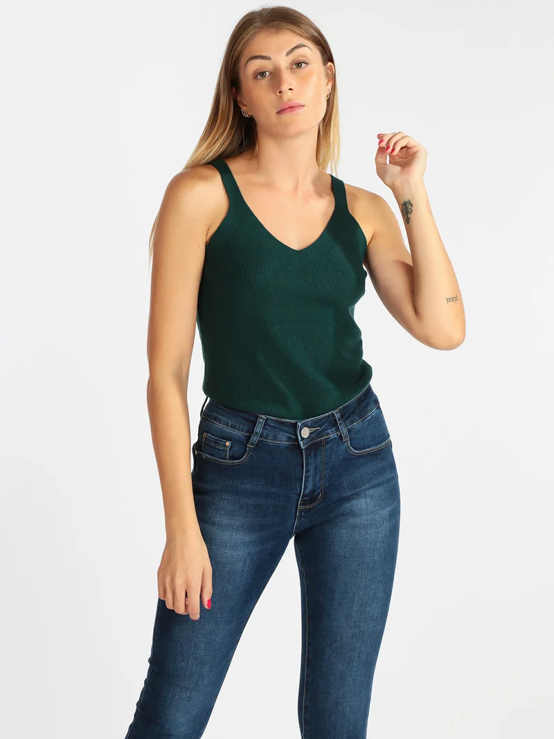 Top donna in maglia - verde scuro