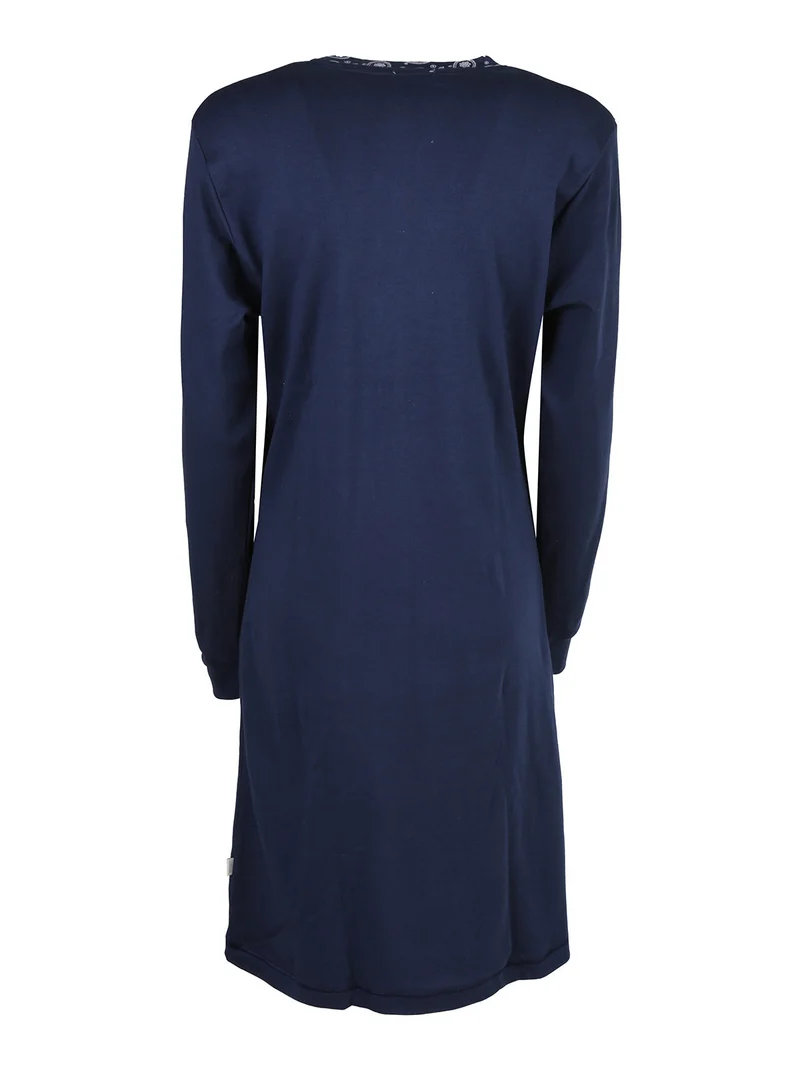 Camicia da notte a maniche lunghe in cotone interlock - blu scuro